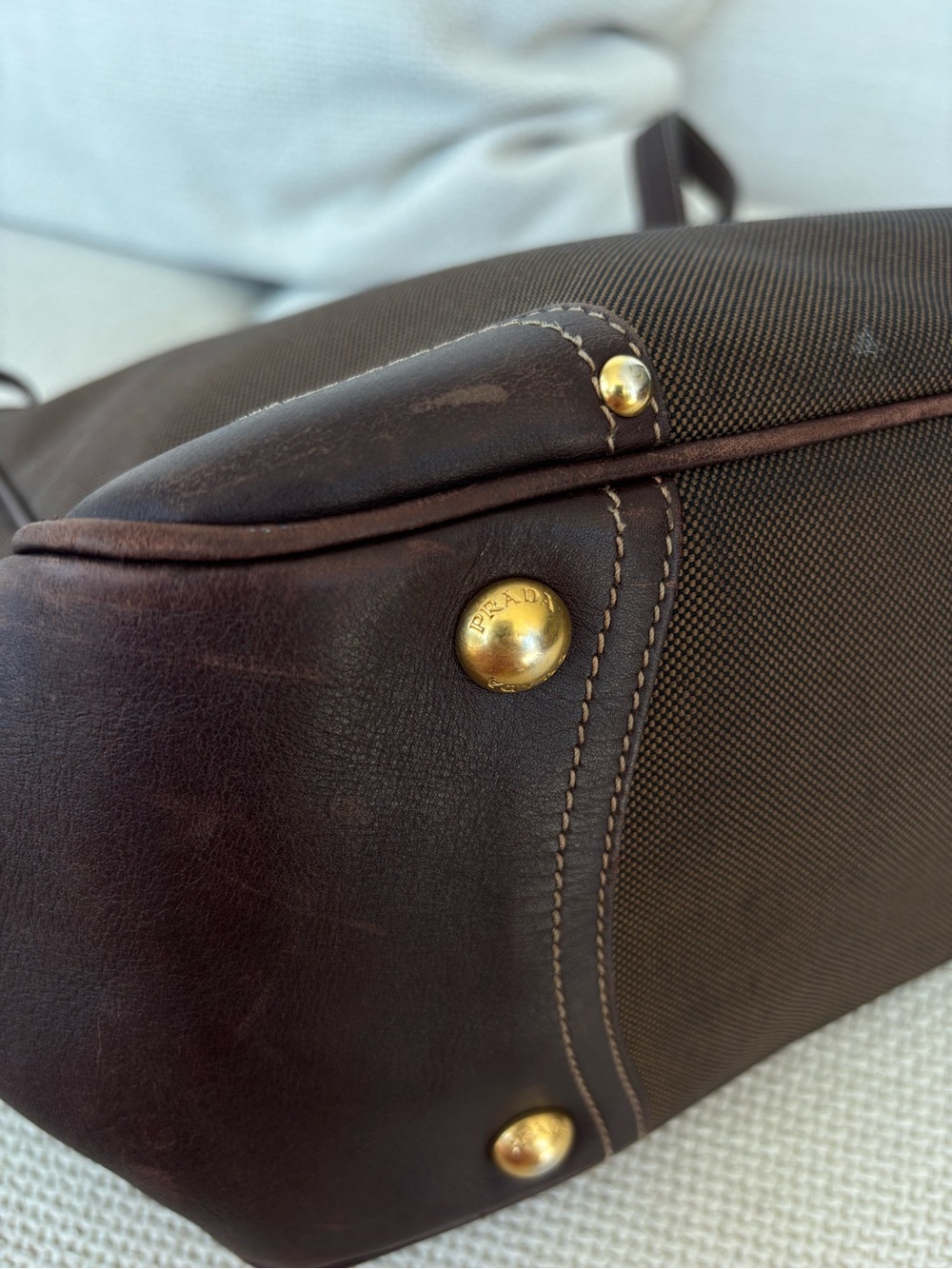 Prada Dark Brown Canvas Jacquard Tote Bag - Picture 13 of 14